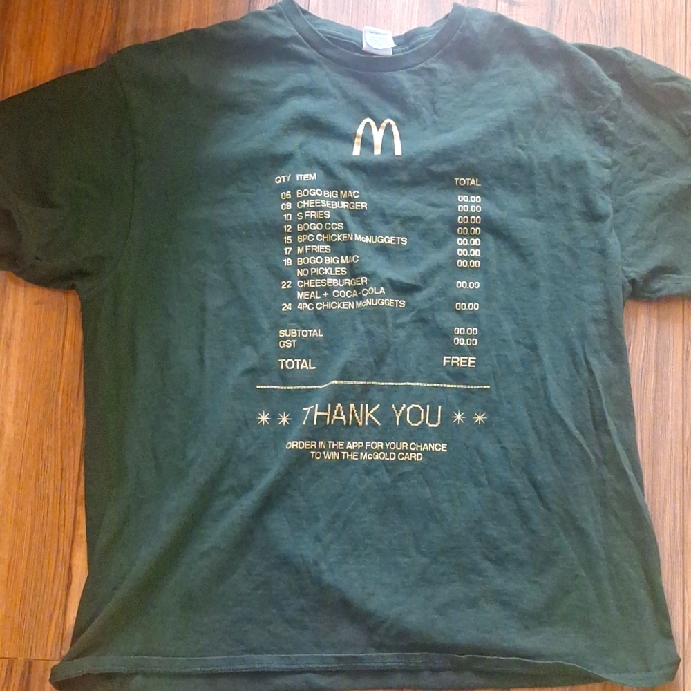 McDonald's green and gold tee syirt